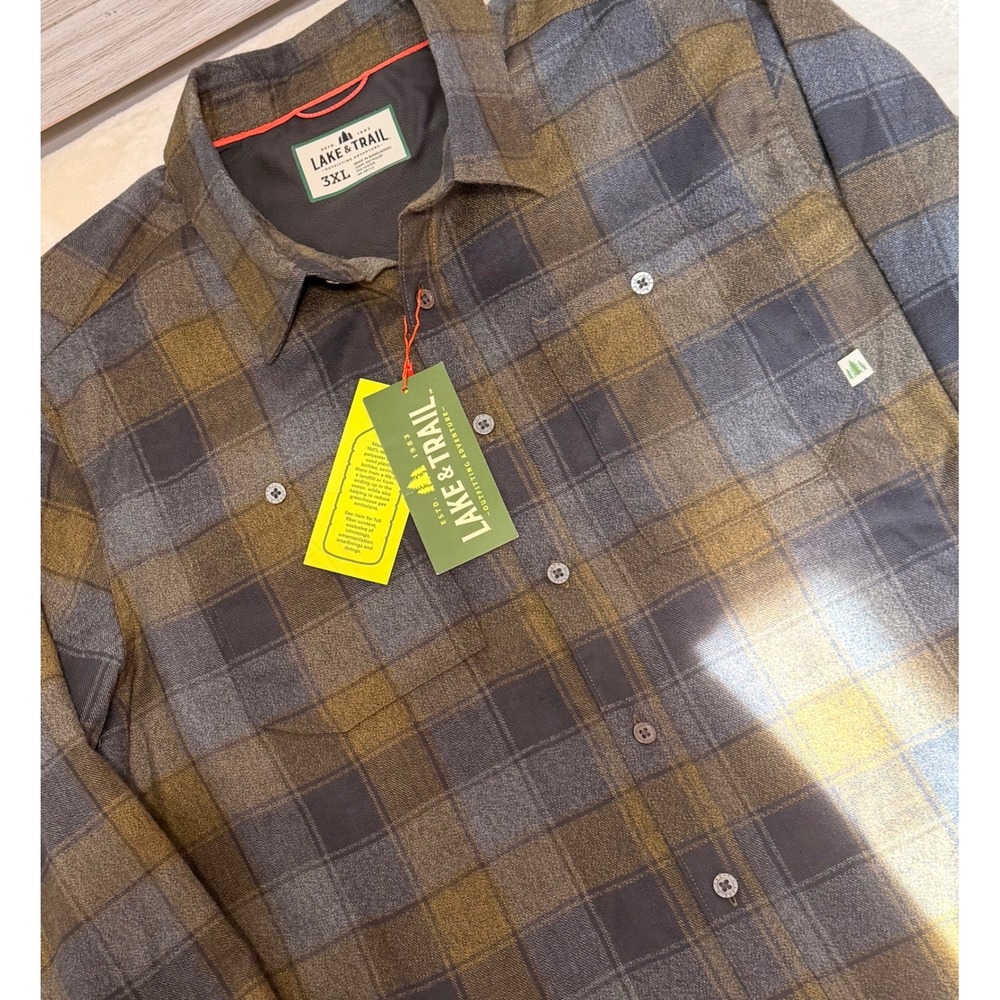 Lake & Trail Mens 3XL Plaid Flannel Shirt Recycled Polyester Button Down NWT - Picture 5 of 7